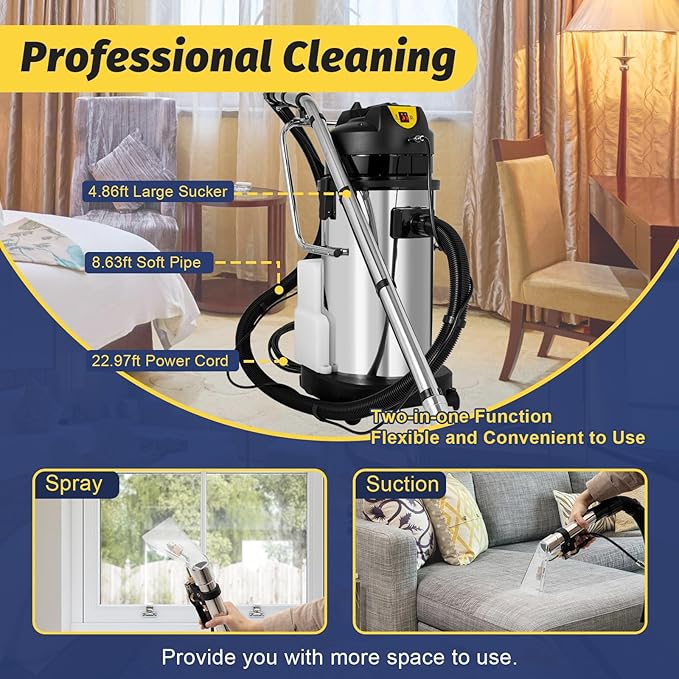 40L Commercial Carpet Cleaner 1034W 110V 3 In 1 Multi-Purpose Wet Dry Vacuum Cleaner Portable Carpet Cleaning Machine Floor Brush Cleaning Machine Suction Vacuum Cleaning Machine