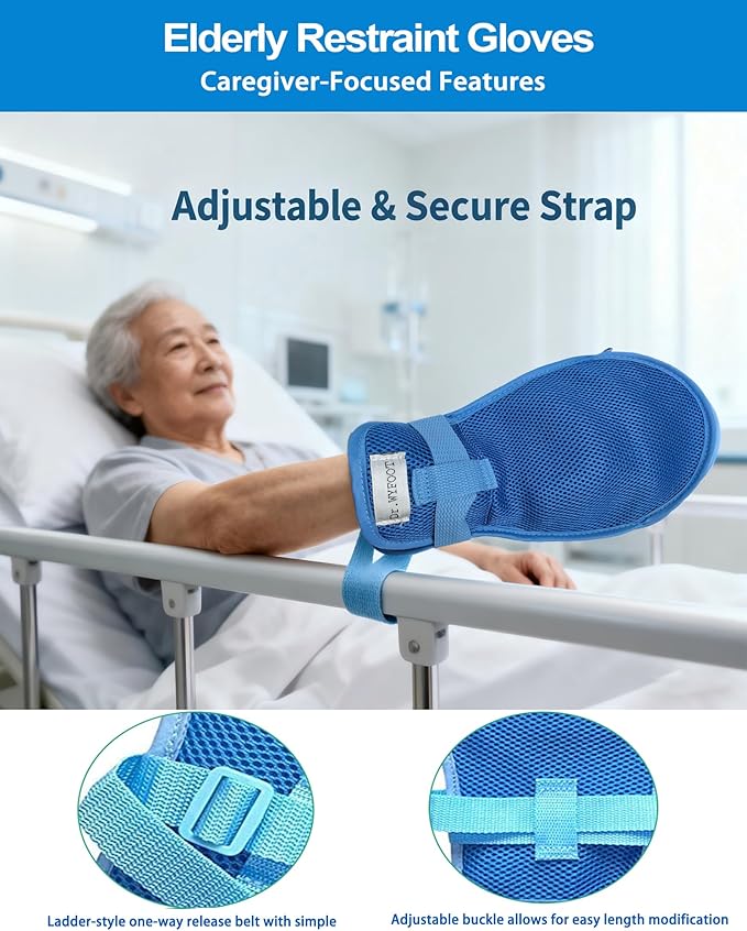 Dementia Restraint Mitts - Anti-Scratch &amp Anti-Pull Safety Gloves for Elderly Reusable with Finger Separation Design