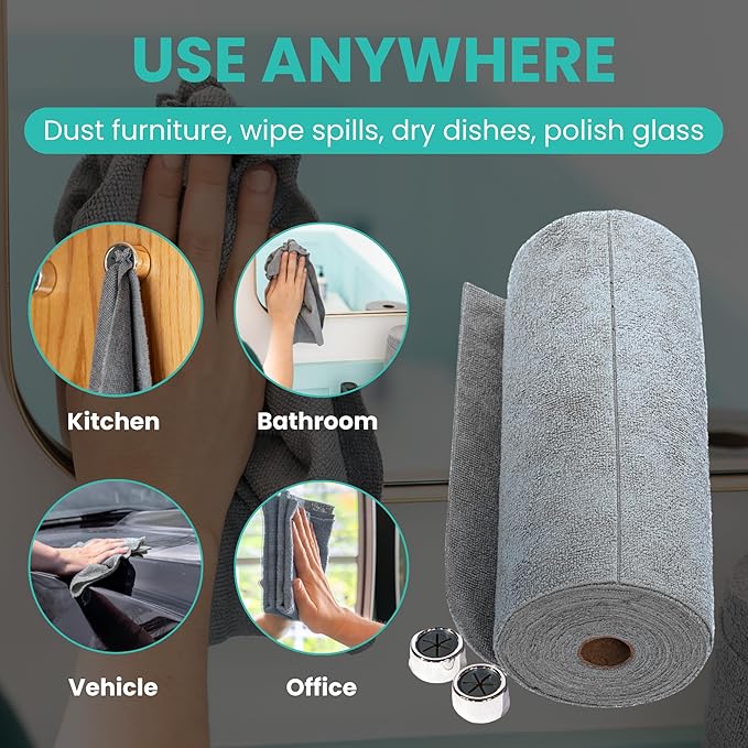 Microfiber Cleaning Cloth Roll Tearaway 50 PCS Tear Away Towels Reusable &amp Washable Ultra Absorbent 12 x 5.5 Dish Rags for Car Home Kitchen  200 GSM Thickness Paper Towel Alternative