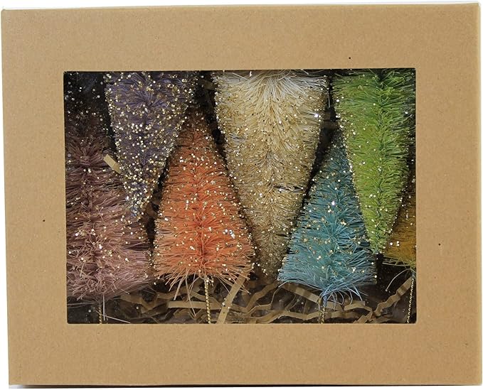 Bethany Lowe Designs Pastel Rainbow Bottle Brush Forest Retro Easter Decor Set of 7