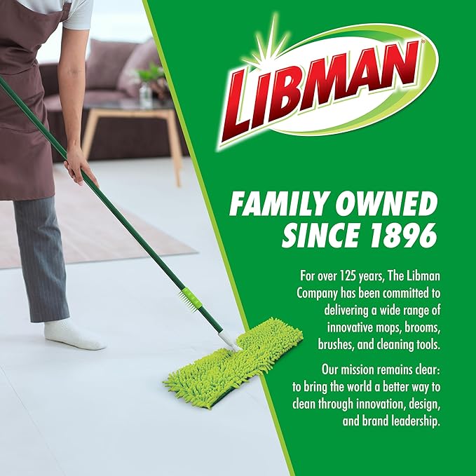 Libman 18 2-Sided Microfiber Dust Mop Double Sided Dry Wet Mops for Floor Cleaning Hardwood Laminate Tile Cleaner 360 Degree Swivel Head 49” Long Handle