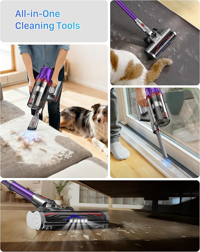 Cordless Vacuum Cleaner for Home - Powerful Stick Vacuum with HEPA Filter 55-Min Runtime LED Light Anti-Tangle Brush Detachable BatteryLightweight Vacuum for Pet HairCarpets &amp Hard Floors