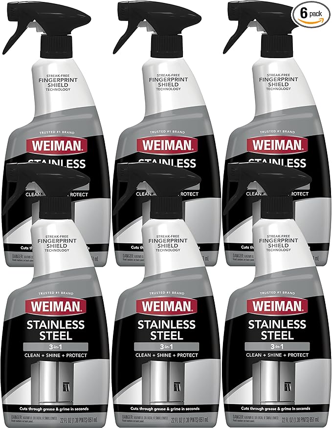 Weiman Stainless Steel Cleaner &amp Polish 6 Pack Anti Fingerprint Spray Water Spots &amp Grease No Streaks or Residue Safe for Metal Polish Chrome Appliances Fridge Sinks &amp Grills