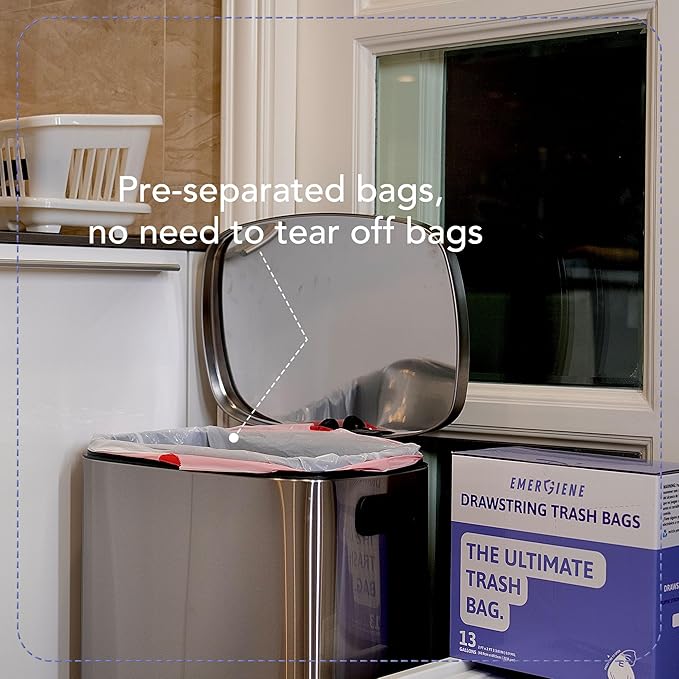 13 Gallon Drawstring Trash Bags Lavender Scented 200 Count Tall Kichen Garbage Bags Pre-Separated Odor Control Ultra Strong Leakproof Sturdy White