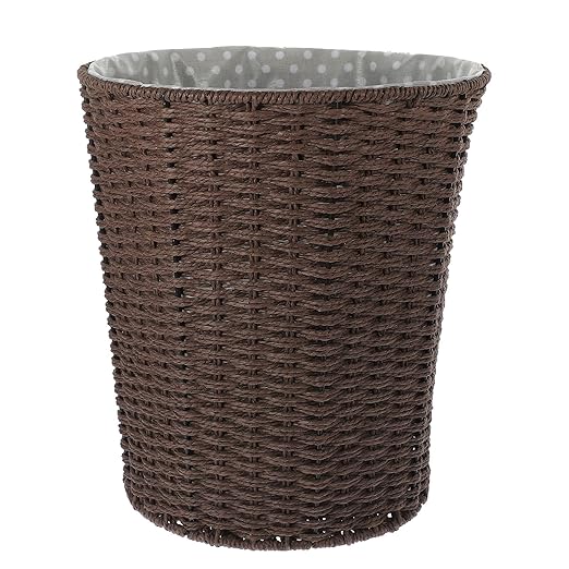 Rattan Trash Can Woven Wastebasket with Inner Liner Multipurpose Sundries Basket for Home Kitchen Bedroom Bathroom Storage Random Color