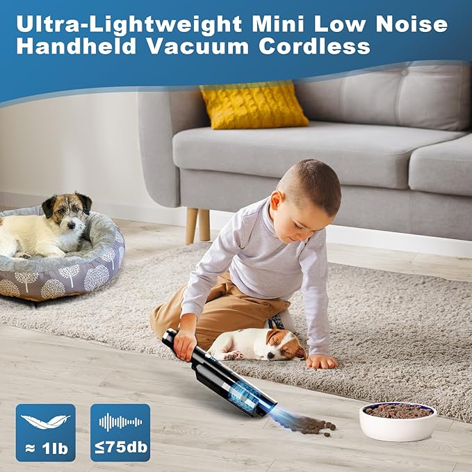 Handheld Vacuum Cordless10KPA Powerful Suction Car Vacuum with 2-Speed Vacuum Cleaner with Charging Dock Portable Lightweight 4-in-1 Mini Hand Held Vacuum for Car Home Pet Office and Pet Hair