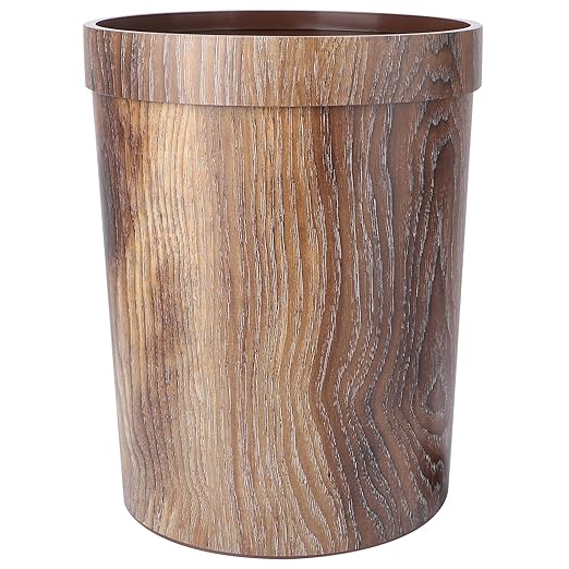 KESYOO Vintage Style Wood Grain Trash Can Large Round PP Garbage Bin for Home Kitchen Living Bedroom Wastebasket with Decorative Natural Wood Texture