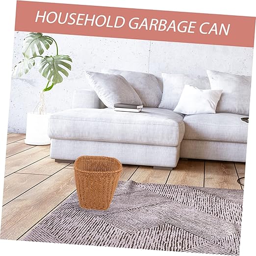 Multi-Functional Woven Storage Basket Rustic Rattan Wastebasket for Bedroom Living Room and Office Decorative Sundries Organizer for Compact Spaces