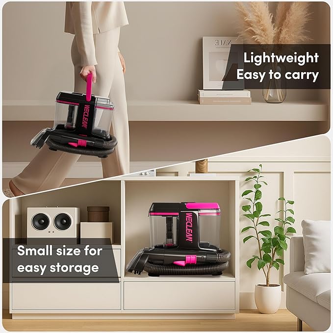 WECLEAN C5 Portable Carpet Cleaner Upholstery Deep Cleaner Deep Cleaning for CarpetCar Couch with Deep Cleaning SolutionBlackpink