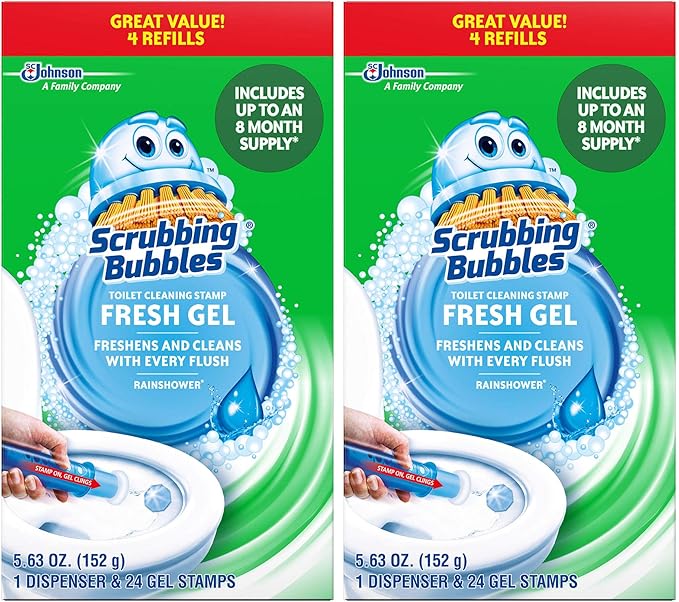 Scrubbing Bubbles Fresh Gel Toilet Cleaning Stamp Refill Value Pack Rainshower 24 Stamps 2 Pack