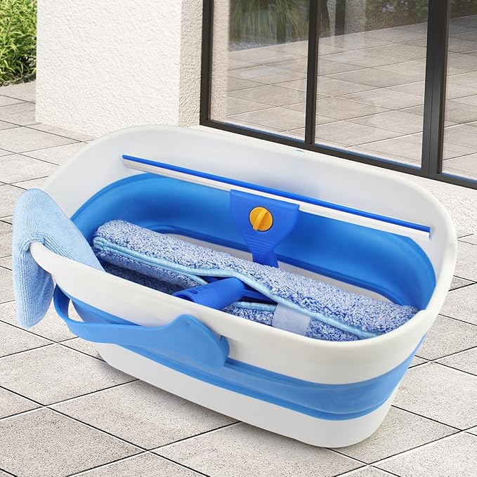 Window Cleaning Kit with Collapsible Bucket 3 Gallon 14 Window Squeegee and 15 Scrubber with 61 Long Handle Professional Window Washing Kit Cleaner Tool for Home Outdoor Office Commercial Use