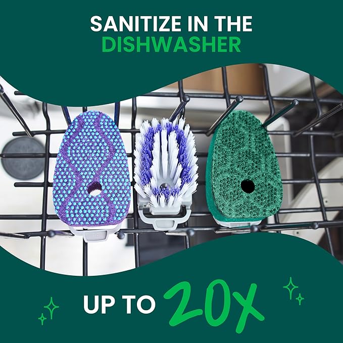 Scotch-Brite Odor Resist Soap Control Dishwand Brush Non-Scratch Cleaning Brush with Scraper Stands Upright 4-Pack