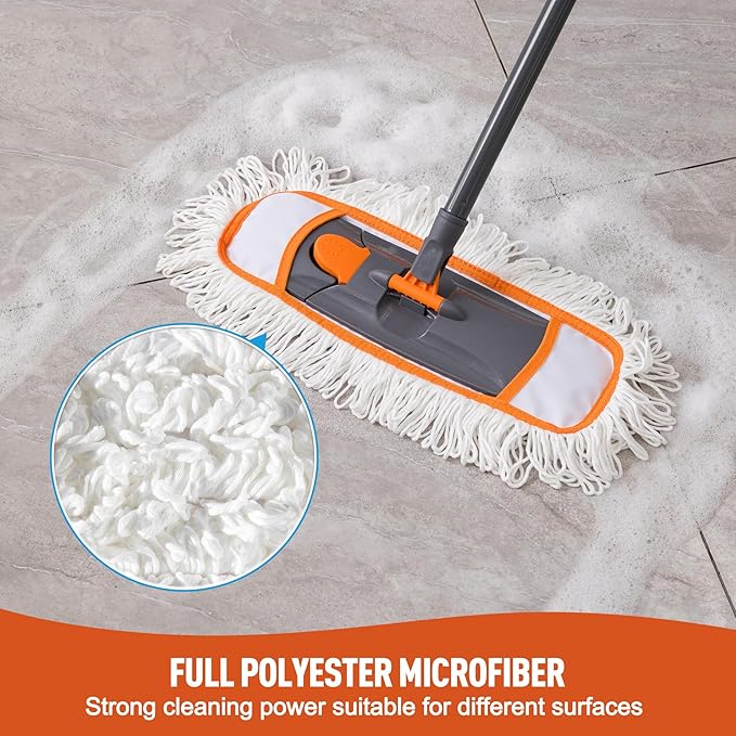 Mops for Floor Cleaning with 3 Different Washable Pads and Extendable 55” Long Handle Multifunction Dust Mop for HardwoodMarbleTile Floor MoppingOrange