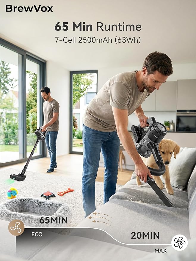 Telescopic Cordless Stick Vacuum Cleaner for Home Carpet &amp Pet Hair 40kPa Powerful Suction 450W Motor 65 Min Runtime 2.5H Quick Rechargeable for All Floors