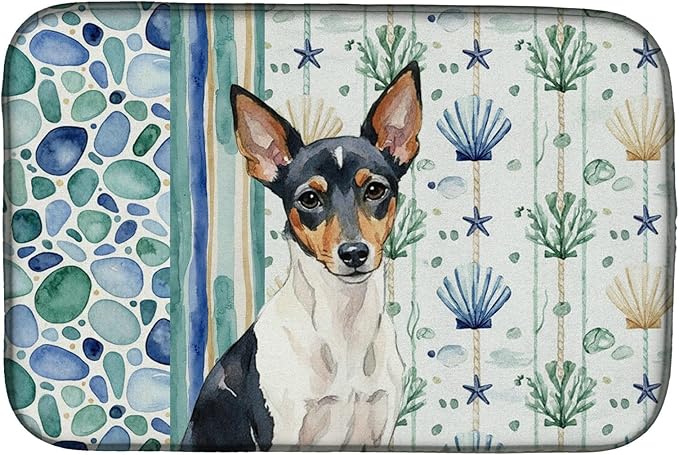 Caroline's Treasures Toy Fox Terrier Coastal Sea Glass Dish Drying Mat Absorbent Dish Drying Mat Pad for Kitchen Counter Dish Drainer Mat for Countertop 14 x 21 Multicolor