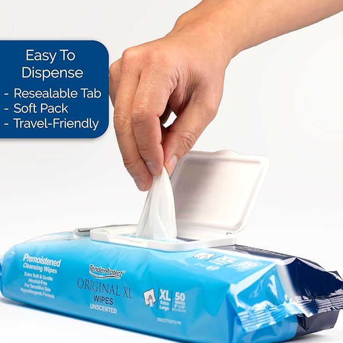 TenderProtect® Original XL Premium Adult Wipes (200 Ct) Extra-Large 9x12 Wet Wipes with Aloe Wash Cloths for Babies &amp Elderly Incontinence Hands &amp Body Cleaning