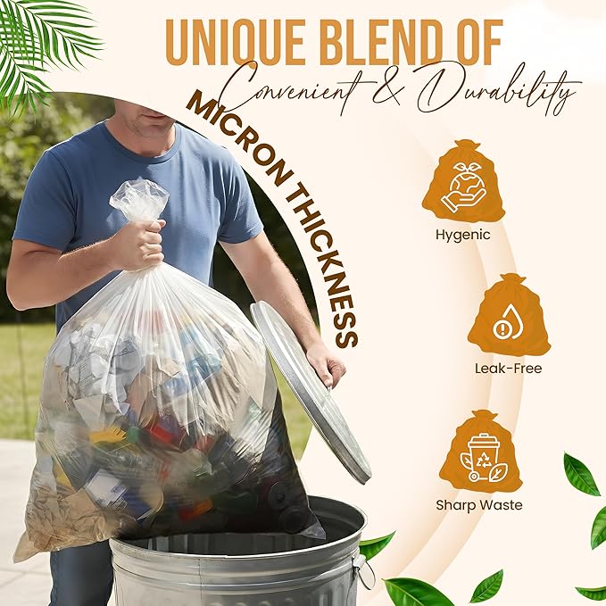 Premium 30-33 Gallon Trash Can Liners 500 Count (33 x 40 13 Mic) – Strong Multipurpose Clear Trash Bags on Easy-Tear Rolls for Home Office Commercial &amp Industrial Use