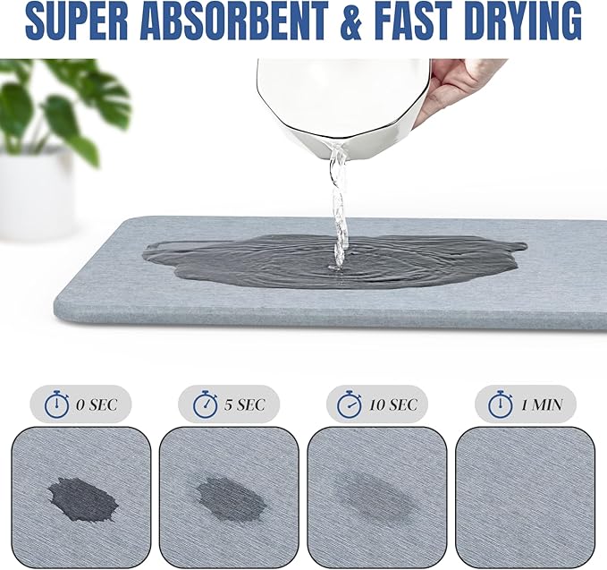 Quick Dry Stone Drying Mat for Kitchen Counter Water-Absorbent Diatomaceous Dish Drying Mats Multi-Purpose Stone Drying Tray for Cups Dishes Bottles