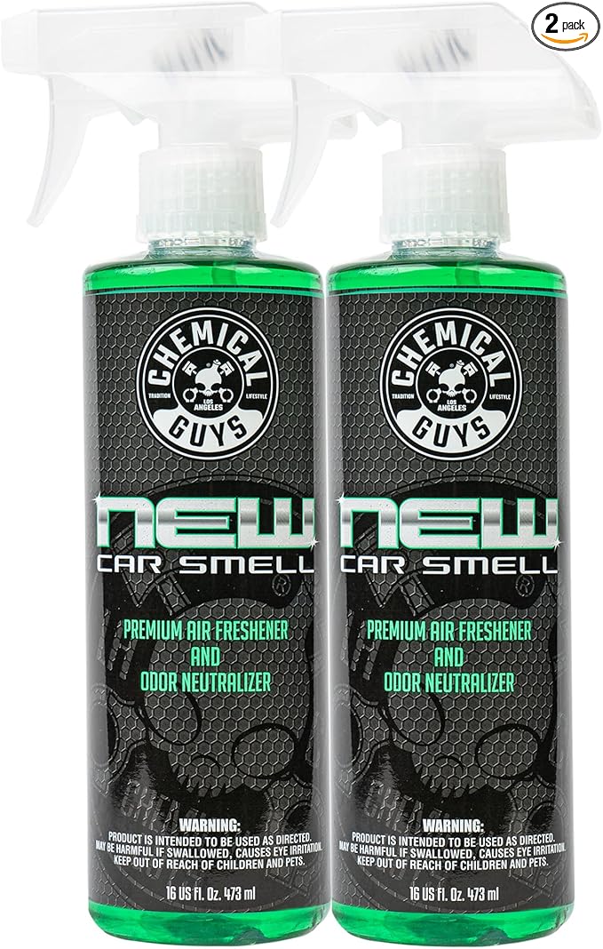 Chemical Guys New Car Smell Air Freshener and Premium Odor Eliminator Refreshes &amp Neutralizes Odors Great Car Fresheners for Trucks SUVs RVs and More - 16 Fl Oz (Pack of 2)