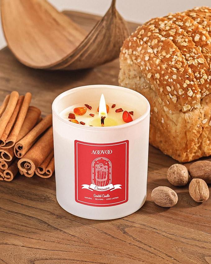 AOOVOO Cinnamon Scented Candles for Women - Aromatherapy Candle with Crystals Inside 10oz Soy Candles for Home Scented Birthday Gifts Valentines Day Candle for Women Mom