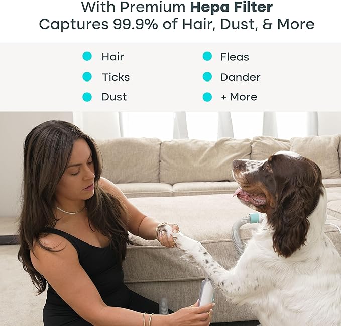 Uproot Clean Pet Groomer Vacuum Kit 7 in 1 - Cat &amp Dog Grooming Kit with Brush Detangle Deshed Trim Clean &amp Dry Attachments - Complete Cat &amp Dog Grooming Vacuum for Shedding Pets