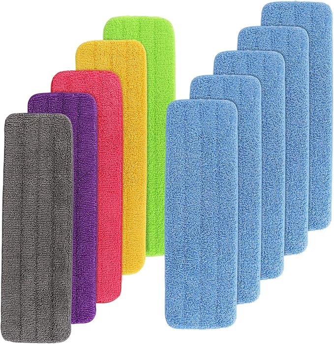 Replacement Mop Pads Fit for Rubbermaid Commercial 18 and 17 Mop - 10 Pack Wet &amp Dry Commercial Cleaning Reusable Refills Fit for Any Microfiber Flat System 18 and 17 (Colourful)