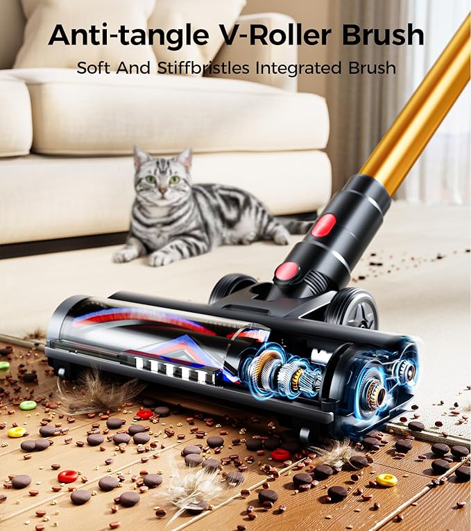Cordless Vacuum Cleaner 550W 45KPA 65Mins Vacuum Cleaners for Home Stick Vacuum with Self-StandingTouch Screen Anti-Tangle Brush 8-in-1 Lightweight Wireless Vacuum for Pet Hair Carpet Hard Floors