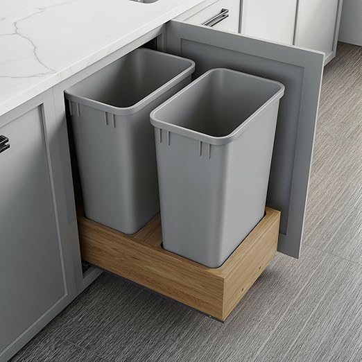 Dowell Double 50Qt Undermount Trash Pull-Out Waste Container with Full Extension Soft-Close Slides Bottom Mounted Face Frame/Frameless Min. Cabinet Opening: 15-1/2 Inch Wide-4008 0218 50