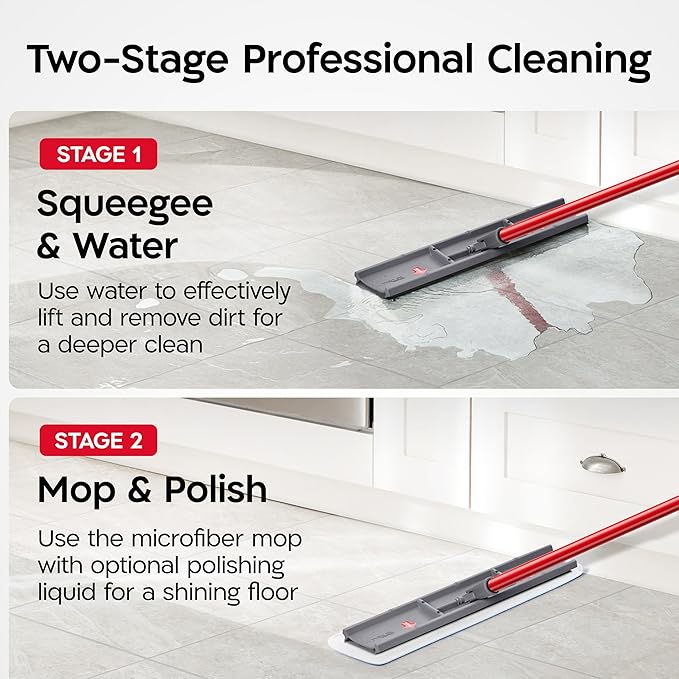 Tyroler Heavy Duty Floor Squeegee for Concrete Floors | 16.5 Squeegee for Floor with 55 4-Part Handle | Squeegees Broom for Floors | The MoppyShmoppy is The Ideal Squeegees Mop for All Surfaces