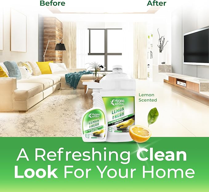 Hygea Natural Lemon Fresh All Purpose Cleaner - Chemical-Free - Removes Soil Dirt &amp Grease - Wet Gloss Finish - Biodegradable pH-Neutral &amp Ammonia Free (24oz Spray &amp 128oz Concentrated G