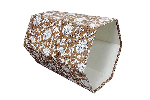 3.3 Gallon Cotton Hand Block Printed Paper Waste Basket |Small Decorative Trash Can for Housewarming Gifts in Living Room Bedroom Bathroom | Eco-Friendly Plastic-Free (1 Brown White FLOWAR)