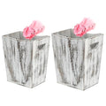 Rustic Wooden Trash Can Set 2-Pack Small and Large Wastebasket with Handle Farmhouse Style (Farmhouse White)
