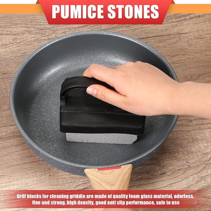Dunzy 9 Pack Grill Griddle Cleaning Brick Block Pumice Stones Scrubbing Grill Cleaning Stone Griddle Scrubber Cleaner with Handle for Outdoor BBQ Flat Top Cookers Removing Greases Stains