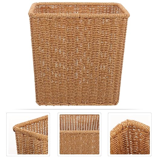 Alipis Woven Trash Basket 10.82X10.43X5.70In Slim Rectangular Wicker Waste Container Multifunctional Storage Holder for Kitchen Bathroom Office