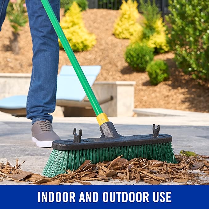 Quickie Bulldozer 18-Inch Multi-Surface Push Broom Green Heavy-Duty with Swivel Hang-Up Feature Perfect for Indoor and Outdoor Cleaning Sweeping Sidewalks &amp Warehouses