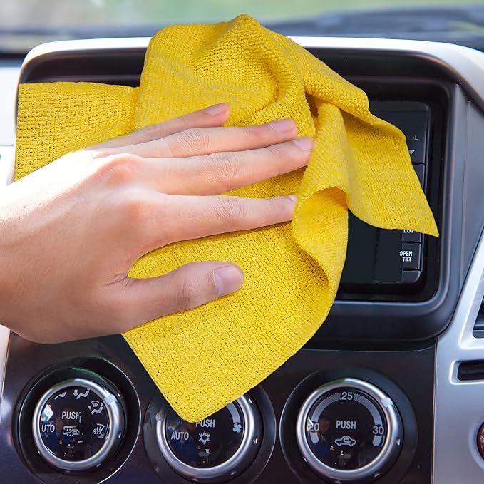 Eurow 200GSM Microfiber Cleaning and Drying Cloths with Dispenser Box Reusable Streak-Free Scratch-Free Ultra Absorbent Edgeless for All Surface Types 12x12in 50-Pack Yellow