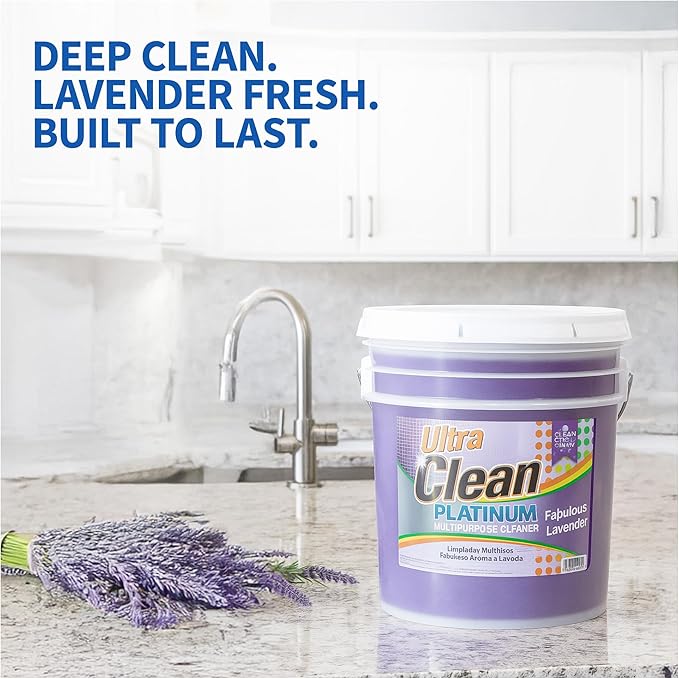 Ultra Clean Platinum Multipurpose Cleaner Non-Abrasive and Bleach-Free for Kitchen Counters Bathroom Floors and Garage Spaces Lavender 5 Gallons