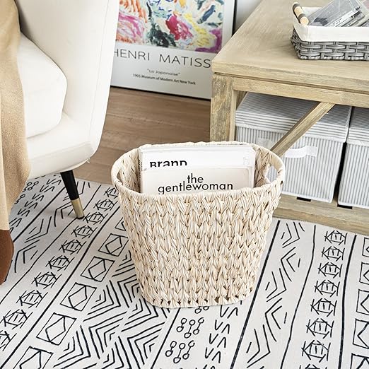 GRANNY SAYS Wicker Trash Can Waterproof Bathroom Trash Can Wicker Waste Basket for Bathroom Decorative Boho Waste Basket for Bedroom Office 19 Liters/5 Gallons
