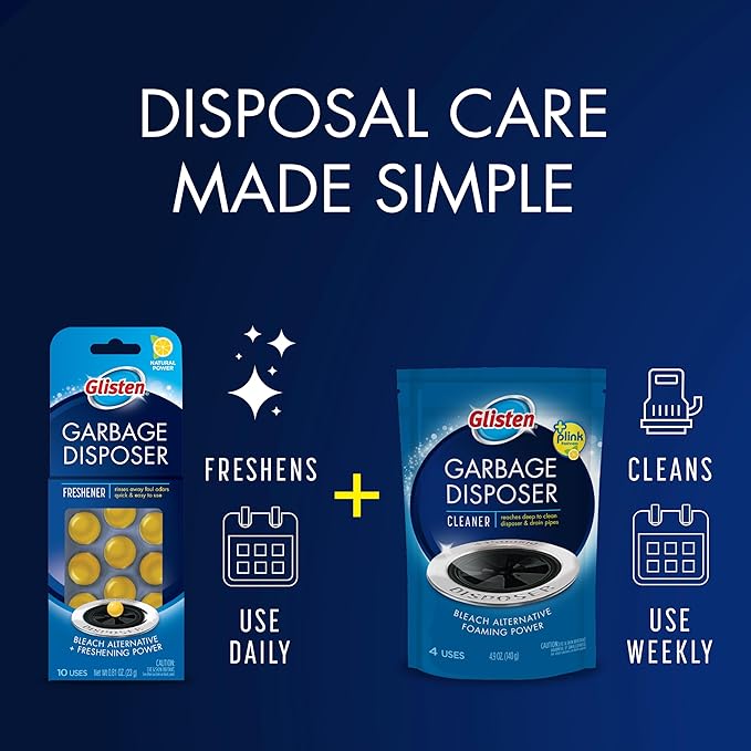 Glisten Garbage Disposer Cleaner and Freshener with Foaming Action Helps Remove Buildup in Drains Lemon Scent Made in the USA 16 Packets