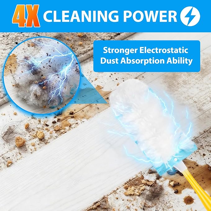 50 Count Disposable Duster Refills for Swiffer Dusters with 1 Handle - 360° Multi-Surface Larger Size Feather Dusters Dusting Kit for Cleaning Home Furniture Blinds and Ceiling Fans