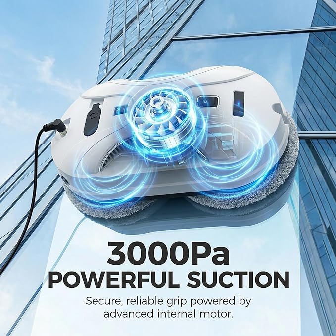 Automatic Window Cleaning Robot Window Cleaner Robot Auto Dual Spray 2026 Model Robot Limpia Vidrios AI Path Planning 3000Pa Suction Remote Control Edge Detection for Streak-Free Glass - SS1