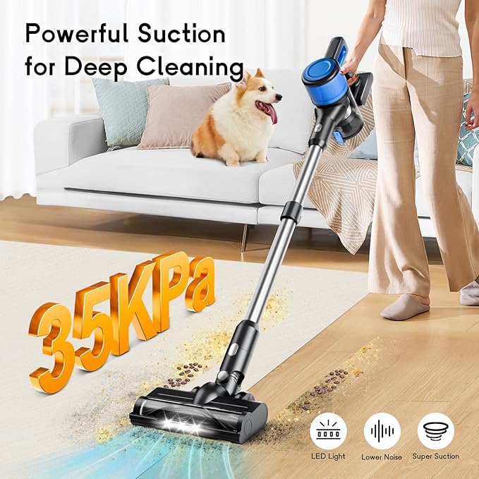 KIKETECH Cordless Vacuum Cleaner 8 in 1 Vacuum Cleaners1.7 L Dust Cup Rechargeable Vacuum Pet for Hair Carpet Hardfloor (Dark Blue)