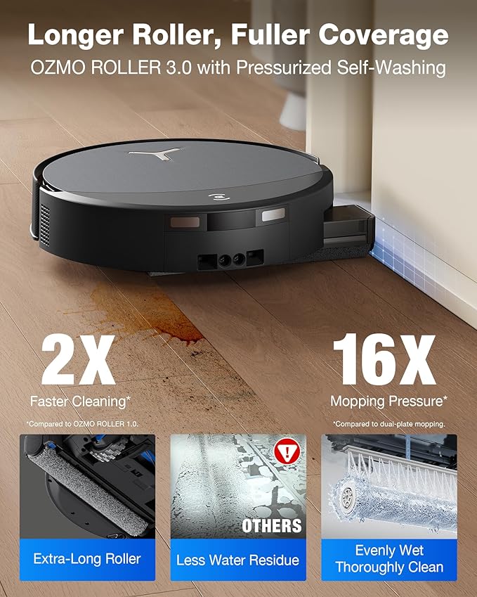 ECOVACS DEEBOT T90 PRO OMNI Robot Vacuum and Mop 30000Pa Suction Instant Self-Cleaning OZMO Roller Mop TruEdge Deep Edge Cleaning ZeroTangle Hot Water Wash &amp 145°F Air Dry AI Obstacle Avoid