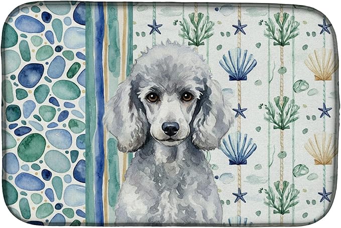 Caroline's Treasures Standard Silver Poodle Coastal Sea Glass Dish Drying Mat Absorbent Dish Drying Mat Pad for Kitchen Counter Dish Drainer Mat for Countertop 14 x 21 Multicolor