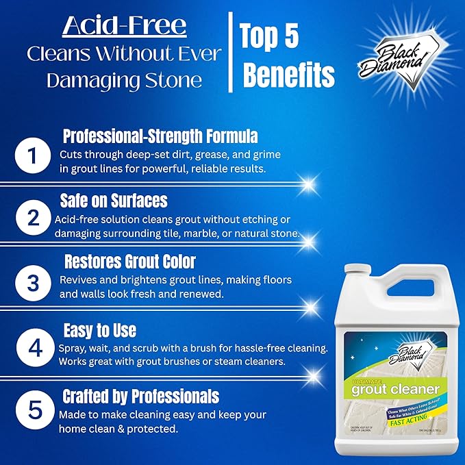 Black Diamond Ultimate Grout Cleaner: Best Cleaner for Tile Ceramic Porcelain Marble Acid-Free Safe Deep Cleaner &amp Stain Remover for Even The Dirtiest Grout (1-Gallon)