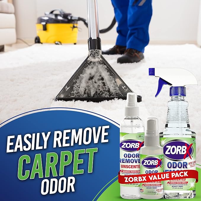 ZORBX Odor Remover Bundle – Includes 16 Oz Fast-Acting Odor Remover Spray 7.5 Oz Compact-Sized Odor Remover Spray 2 Oz Travel-Friendly Odor Remover Spray &amp 24 Oz M&ampM Stain and Odor Remover