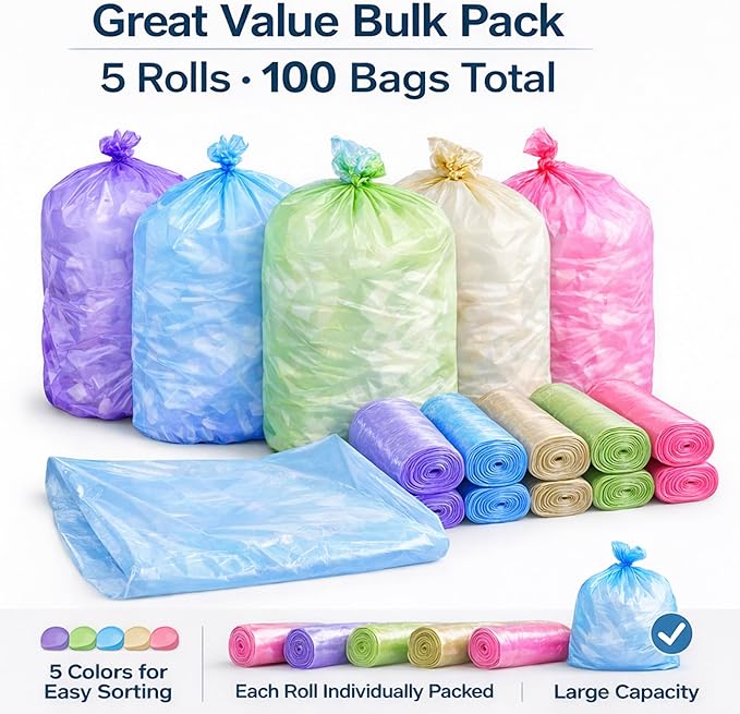 YoYoRain-(55-60) Gallon Colorful Trash Bag Large Garbage Bag-22Mic 38 x 58Perfect for IndustrialLawnYard Waste and Kitchen(100Bags).