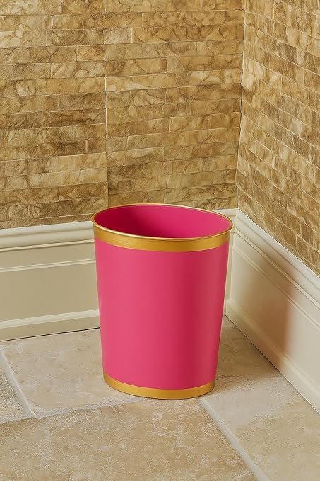 Jaye's Studio Mattie Oval Waste Basket for Bathroom Decorative Gold Trim &amp Finish Hand-Painted Handcrafted Metal Wastebasket Garbage Bin &amp Trash Bin for Bedroom Office 12 x 10 x 8 (Pi