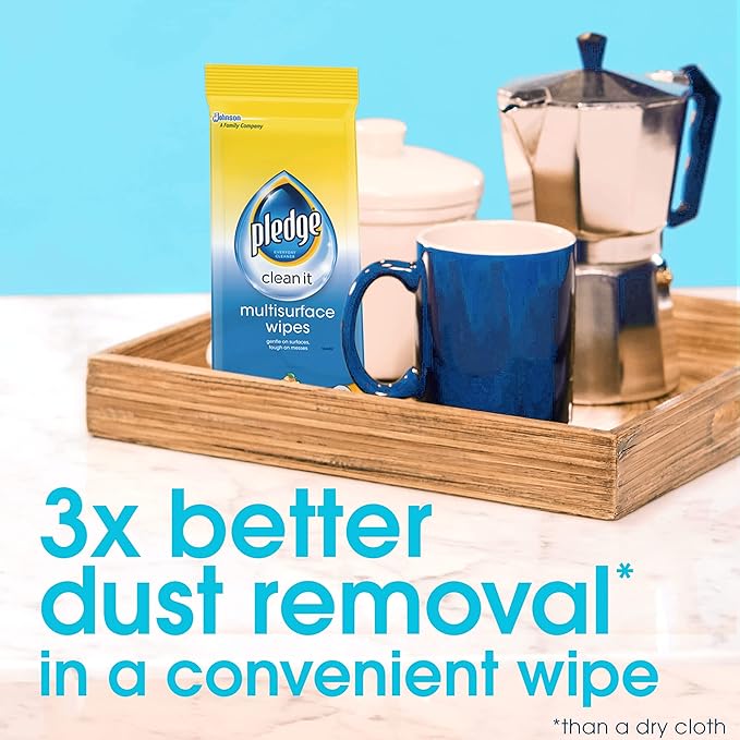 Pledge Multi-Surface Furniture Polish Wipes Works on Wood Granite and Leather Cleans and Protects Fresh Citrus - Pack of 6 (150 Total Wipes)