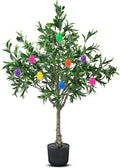 Easter Artificial Olive Trees Indoor Outdoor Decor 3.6 FT Tall Faux Olive Tree with Easter Eggs Planter UV Resistant Fake Plants Bushes Ever-Greenery with Lifelike Fruits for Home Office